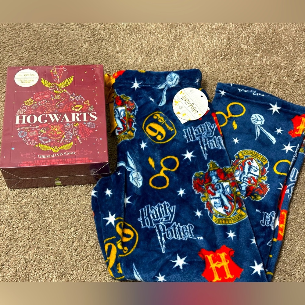 NEW Harry Potter lounge soft pants & 12 days of socks PRESENT men women Hogwarts